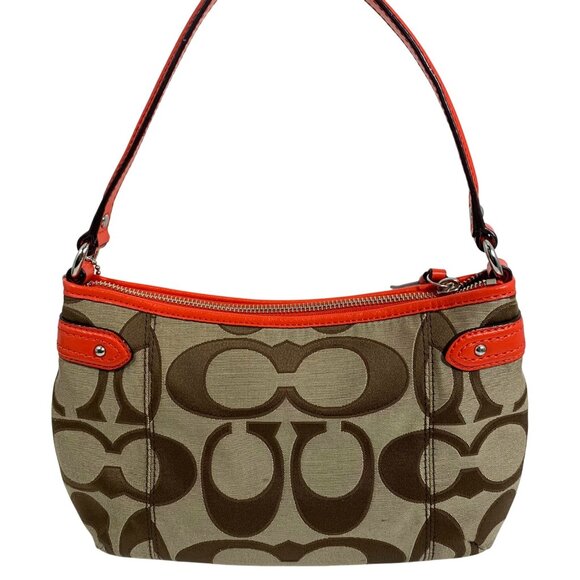 COACH Signature Canvas Orange Leather Shoulder Crossbody Bag w/ Tag F24063 EUC - Picture 7 of 16